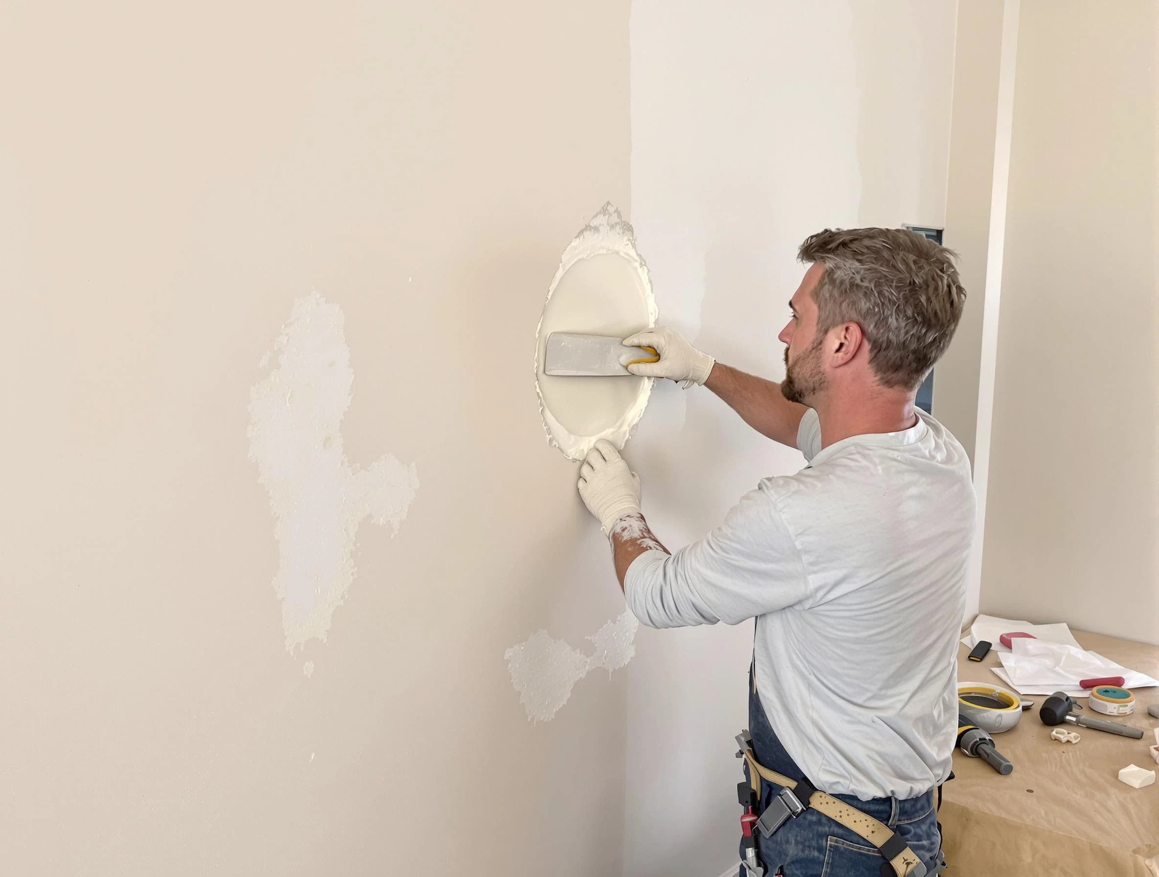 Parma Heights House Painters technician patching a drywall hole in Parma Heights, OH