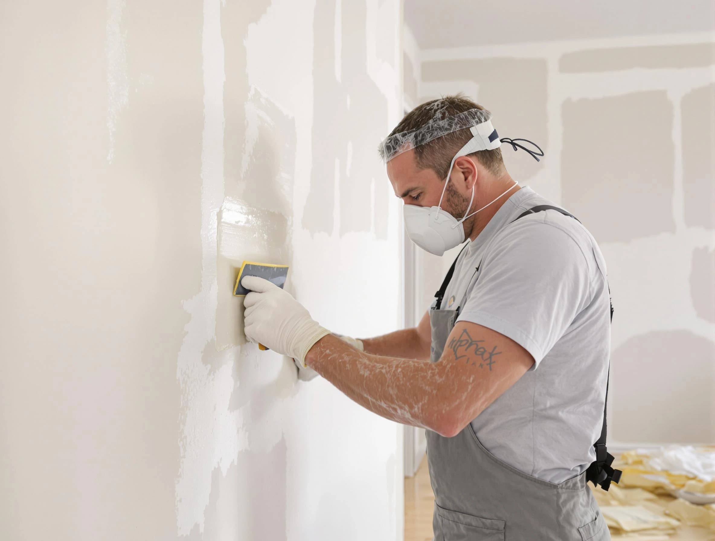 Parma Heights House Painters technician applying mud to drywall seams in Parma Heights, OH